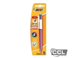 Caneta esferogr�fica Bic com 4 cores corpo rosa met�lico