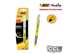 Caneta marca texto com ponta flex�vel highlighter amarela Bic