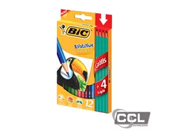 L�pis de cor evolution sextavado com 12 unidades + 4 unidades de l�pis preto gr�tis Bic